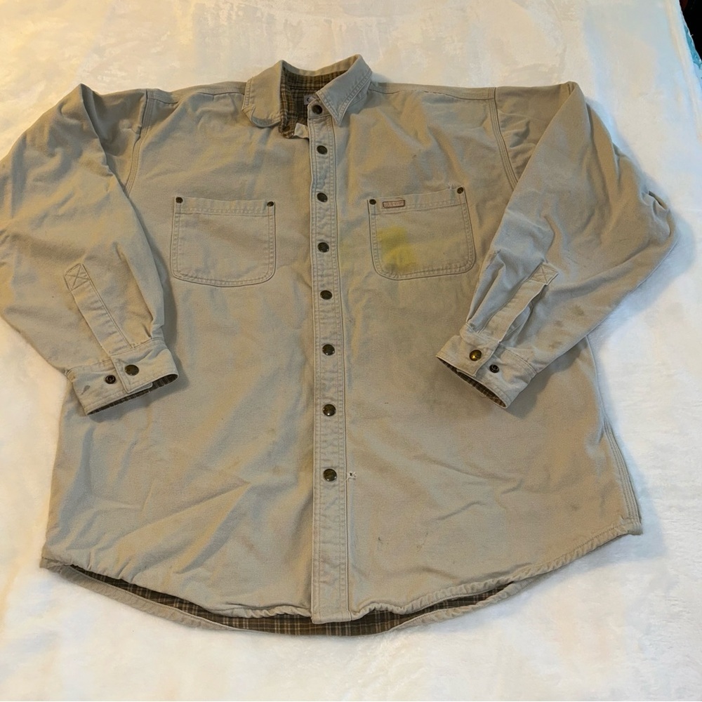 Carhartt vintage tan canvas flannel lined work shacket size L Tall distressed